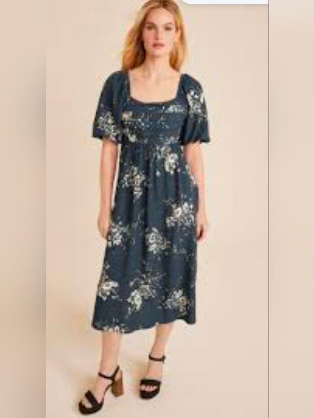 Women's Navy Blue Floral Midi Dress